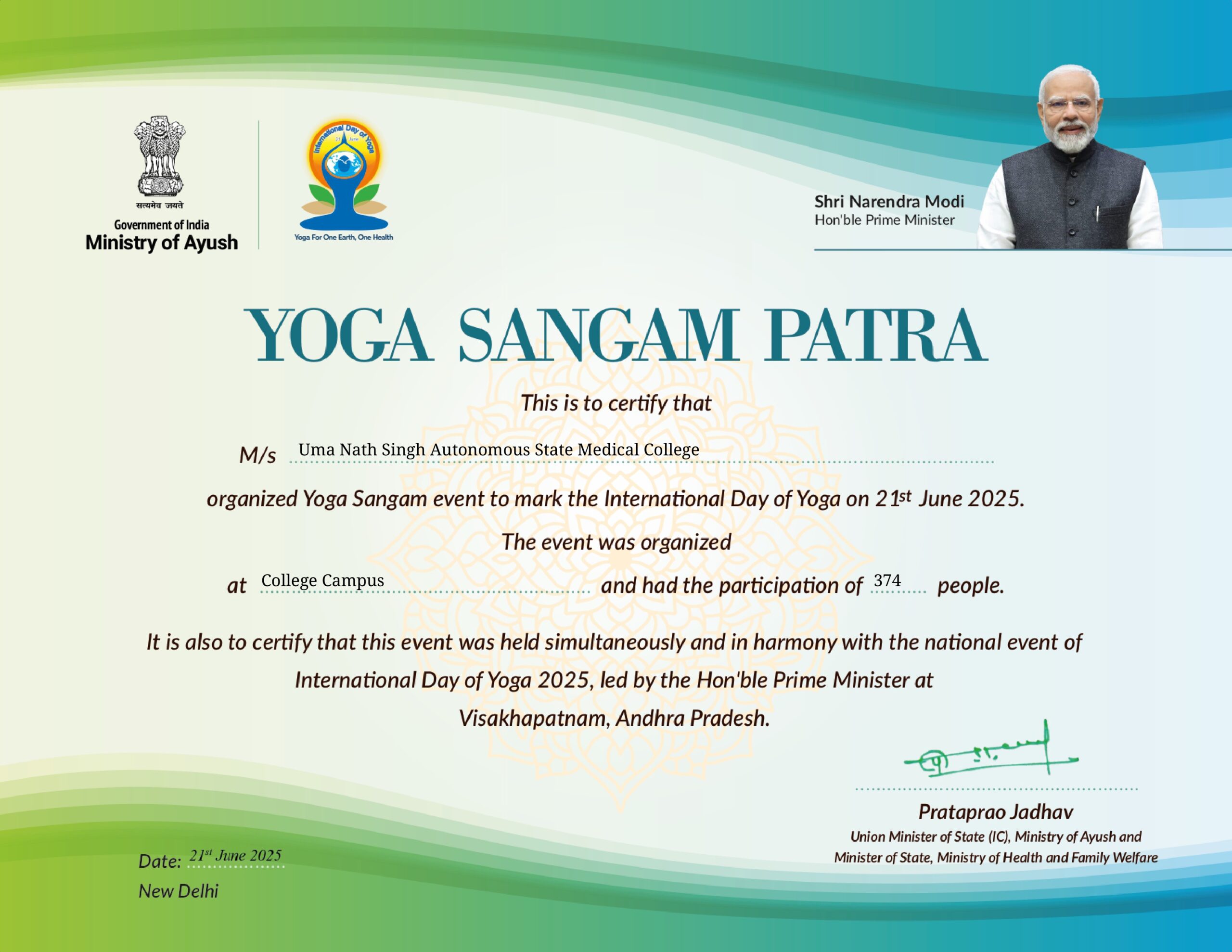 Yoga Sangam Certificate